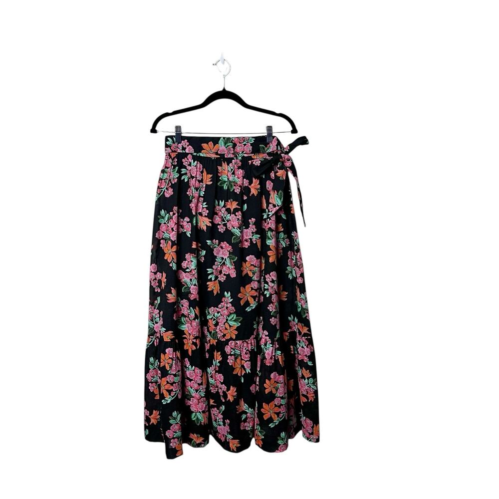 Ann Taylor Floral Fairy Maxi Skirt Sze 4 Black Pink Tiered Romantic Cottagecore
